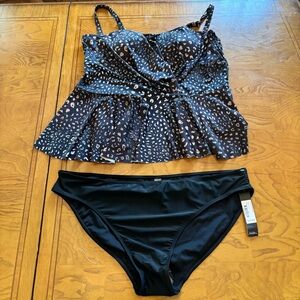 Nicole miller 2 piece leopard tankini Black Swim Bottom plus size 3 x